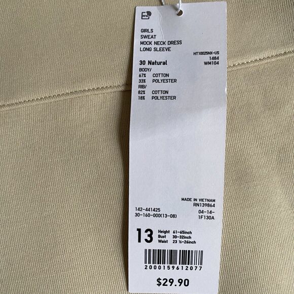 UNIQLO U Sweat Mock Neck Dress Long Sleeve Fits S Girls 13 Ivory Oversized NWT - Picture 6 of 8